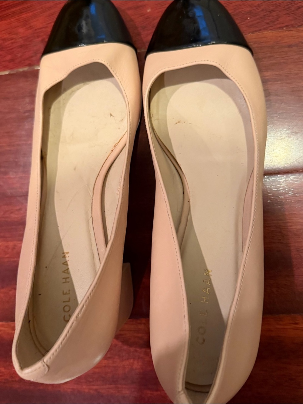 Cole Haan Blush Nude Flats with Black Patent Cap Toe